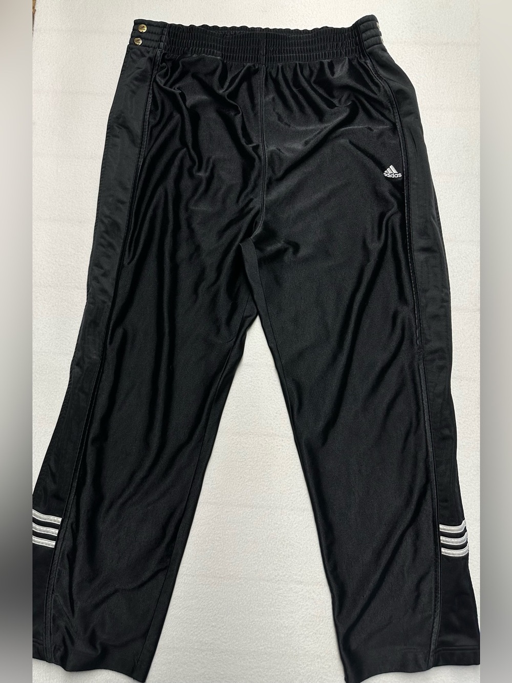 Adidas Mens Large Black Tearaway Snap Track Pants 3 Stripe Athletic 33x31
